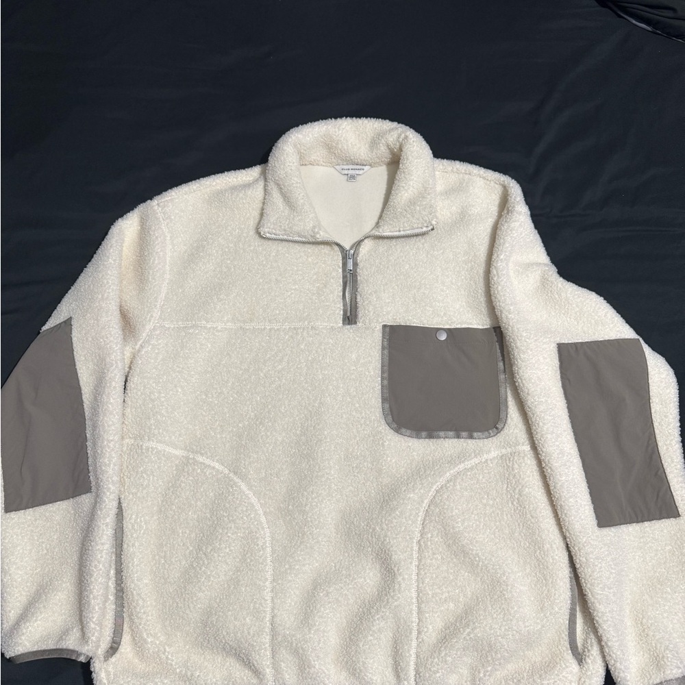 Club Monaco Sherpa Cream and Gray Zip-Up Sweater